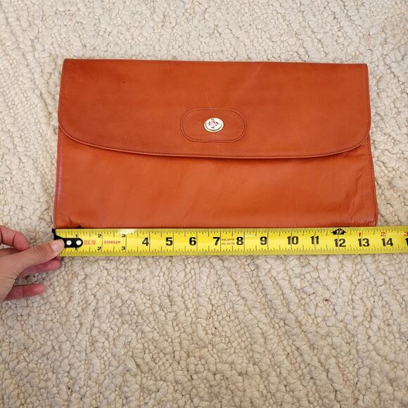 Vtg Leather Clutch Orange With Embellished Flower - Picture 3 of 8